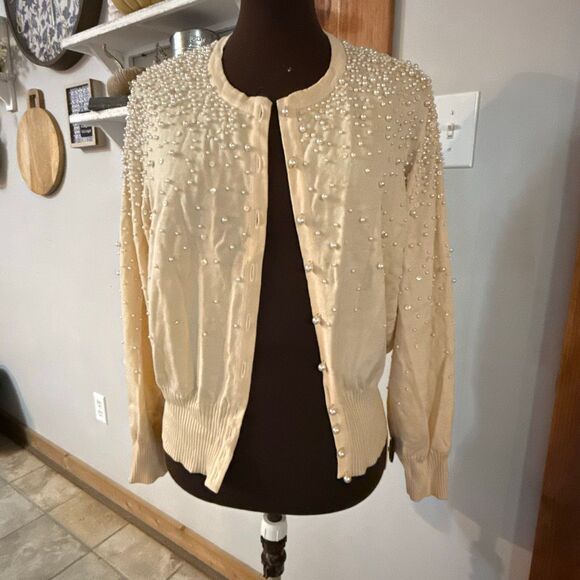 Vintage Escada Pearl beaded sequin cardigan sweater womens size 42 medium new wo - Picture 1 of 11